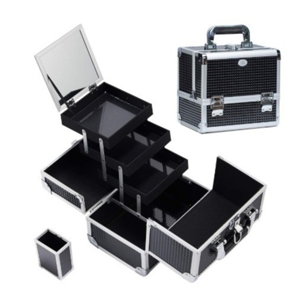 Joligrace Black Lockable‎ Cosmetics Jewelry Train Organizer Vanity Case NWOT